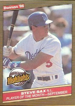 Steve Sax 1986 Donruss Baseball Card - 1980s Baseball