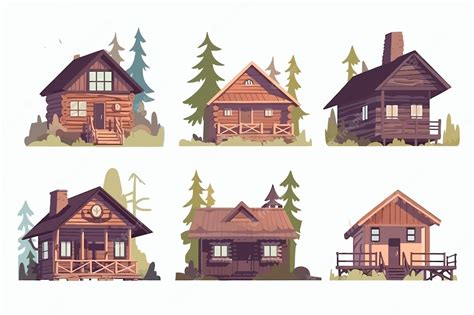 Premium Vector | Cabins wooden houses in forest mountain village or camp Isolated on white ...