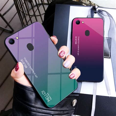 For OPPO F5 Case Luxury Hard Tempered Glass Fashion Gradient Protective Back Cover case For oppo ...