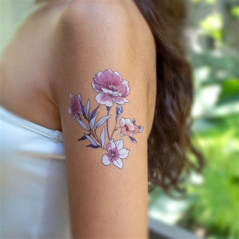 Set of 2 Flower Temporary Tattoos/ Elegant Floral Temporary Tattoo/ Temporary Tattoo Woman ...