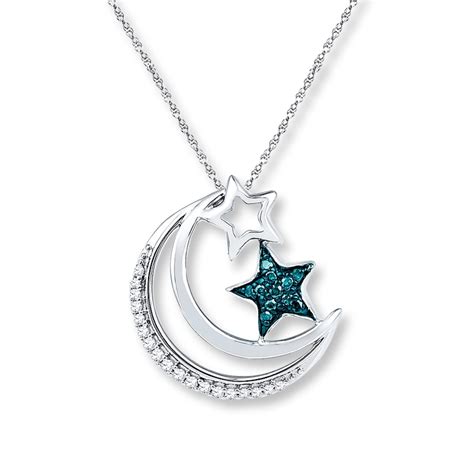 Moon & Star Necklace 1/8 ct tw Blue Diamonds Sterling Silver | Kay