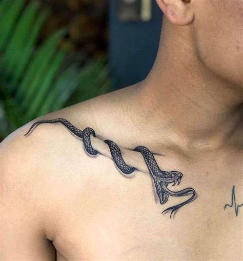 Collar Bone Tattoo For Men, Collar Tattoo, Snake And Dagger Tattoo, Snake Tattoo, Lion Tattoo ...