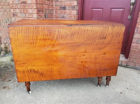 VINTAGE 1850'S TIGER Maple 6 Gateleg Drop Leaf Table Antique Furniture $2,650.00 - PicClick