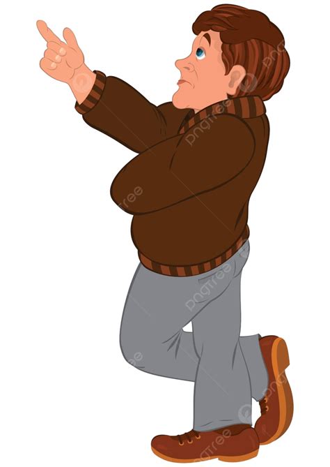 A Brown Sweatered Cartoon Man Pointing Finger Upwards Vector, Person ...