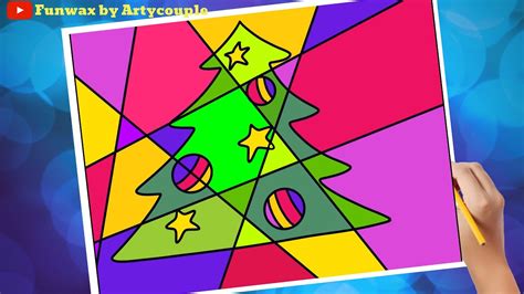 Christmas tree cubism drawing step by step | Cubism art drawing tutorial of christmas tree for ...