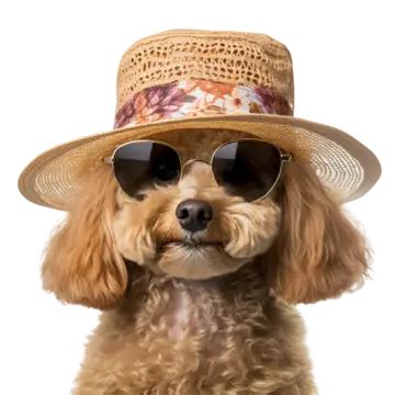 A Happy Dog Wearing Summer Hat And Cool Looking Glasses, A Happy Dog Wearing A Summer, Hat And ...