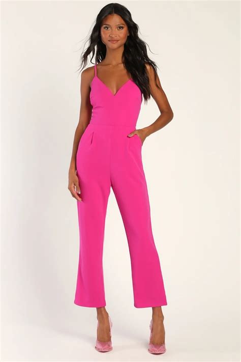 Signature Cutie Hot Pink V-Neck Sleeveless Jumpsuit | Hot pink ...