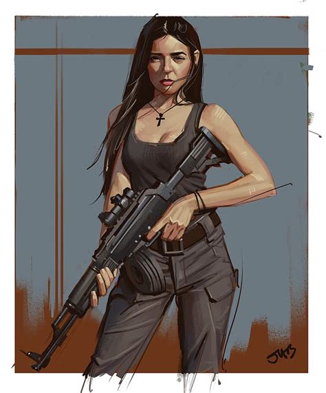 HD wallpaper: artwork, women, ArtStation, weapon, machine gun, standing ...