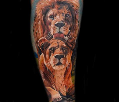 Lion and lioness tattoo by Marko Tattoo | Photo 28153