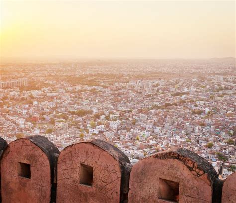 View of Jaipur from Nahargarh Fort at Sunset in Rajasthan India Stock Image - Image of coast ...