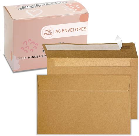 Amazon.com : Pack It Chic - 4” X 6” Envelopes (250 Count) Kraft A6 Envelopes for Invitations ...