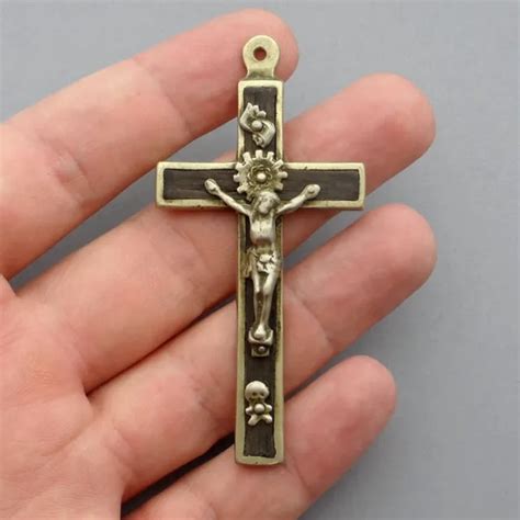 FRENCH, ANTIQUE RELIGIOUS Large Pectoral Cross, Jesus Christ, Crucifix. Skull. $39.99 - PicClick