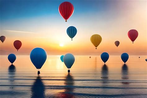 Premium Photo | Balloons flying in the sky at sunset