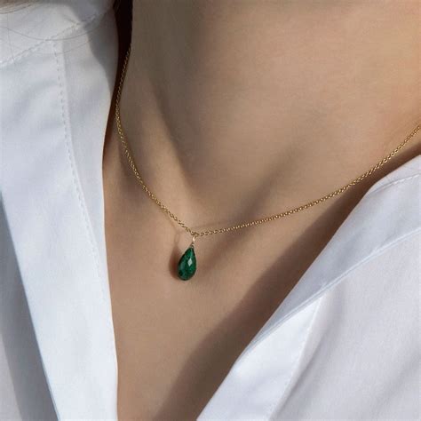 Genuine Emerald Drop Necklace in Gold Rose or Silver May | Etsy