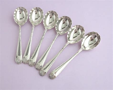 6 silver plated sweet spoons with fluted spoon heads, Rodd brand, Acanthus pattern, foliate ...