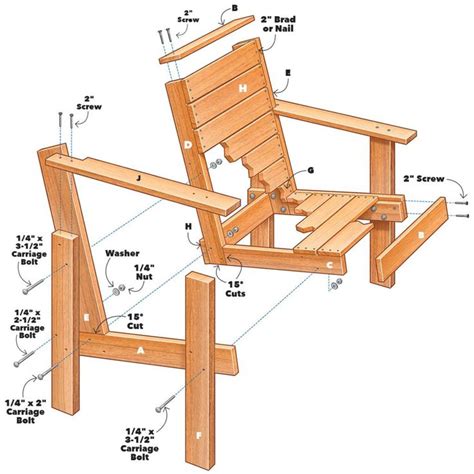 a wooden chair with measurements for the seat and back side, including parts to build it