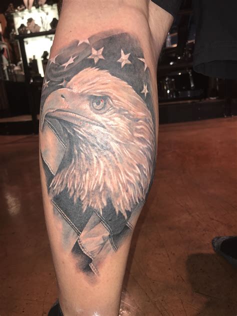 American Flag and Bald Eagle Tattoo done in black & white with high ...