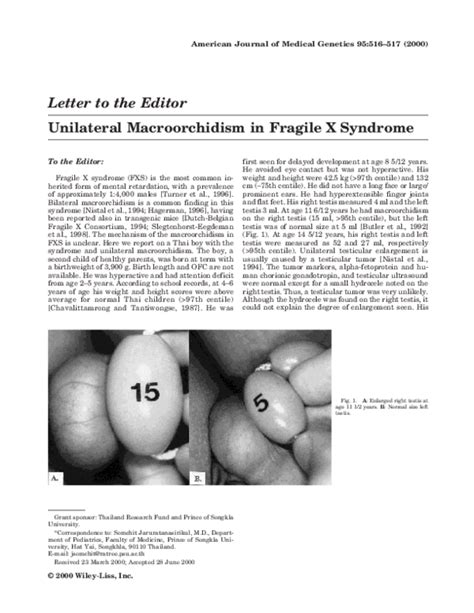 (PDF) Unilateral macroorchidism in fragile X syndrome | Pornprot Limprasert and Somchit ...