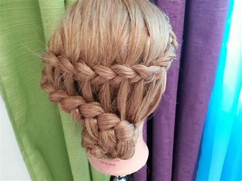 Ladder braid into a bun | Braided hairstyles updo, Messy bun with braid, Braided bun hairstyles