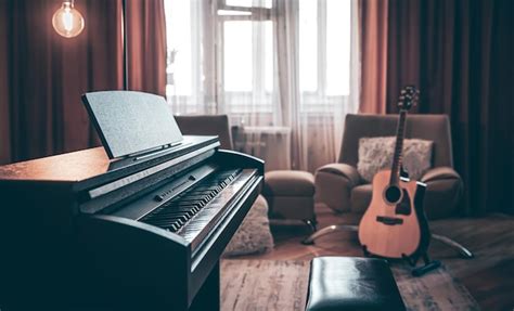 Free Photo | Electronic piano in the interior of the room on a blurred ...