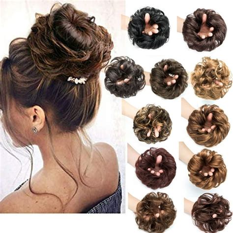 Messy Hair Bun Extensions Updo Hairpiece Ladies Synthetic Wavy Curly Dish Hair Bun Extension ...