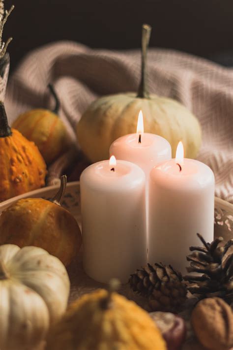 Candles, flame, pumpkins, cones, cloth, HD phone wallpaper | Peakpx