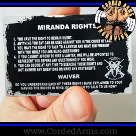 Aluminum Miranda Rights Card Laser Etched Miranda Rights Card , Waiver ...