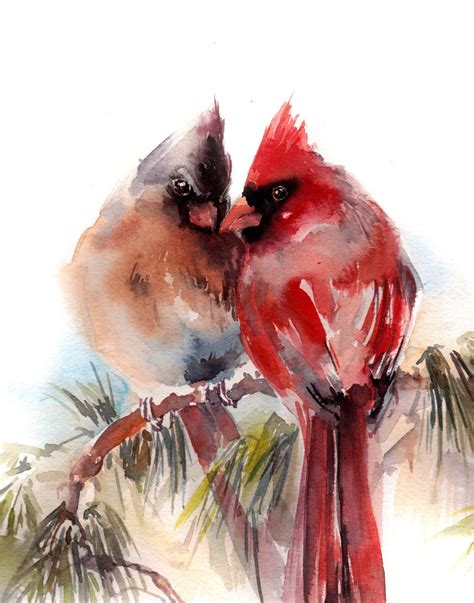 Couple Cardinal birds fine art print, watercolor print, watercolor ...