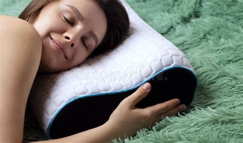 Woman Lying on Bed with Orthopedic Pillow Stock Image - Image of lying ...