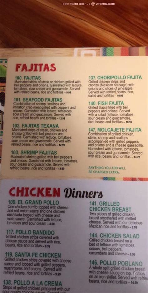 Menu at El Picante restaurant, Pikeville