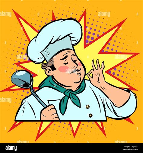 cook ok gesture, gourmet food taste. Comic cartoon pop art retro vector ...