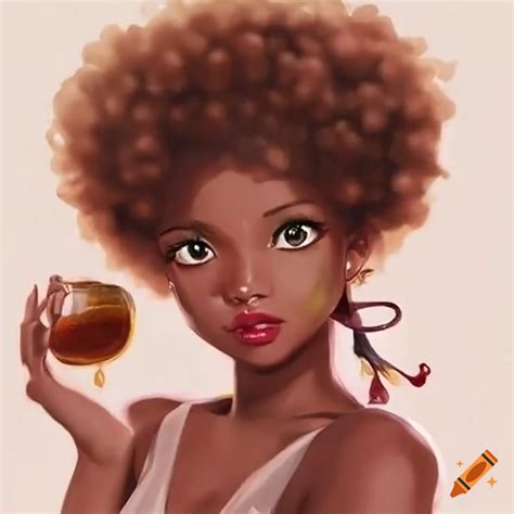Miss afro with a pot of honey