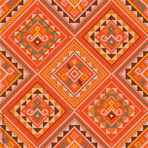 Filipino folk art Yakan cloth inspired vector seamless pattern, geometric textile or fabric ...