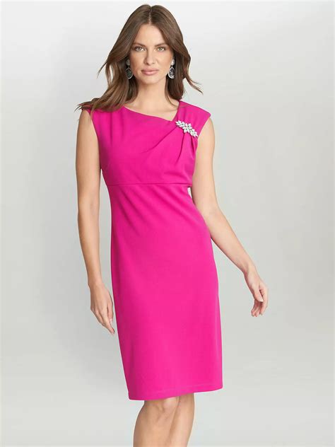 Gina Bacconi Chaselynn Plain Diamante Brooch Shift Dress, Fuchsia at John Lewis & Partners