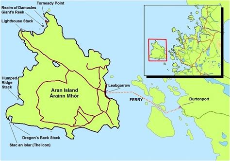 a map showing the location of aran island in northern ireland, and ...