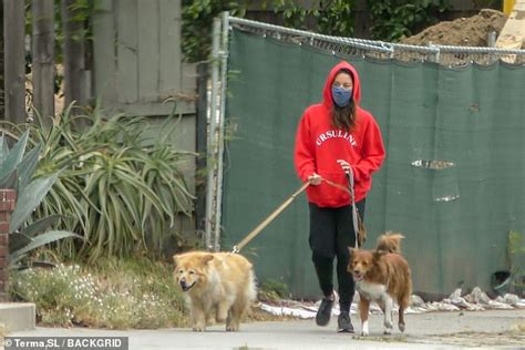 Aubrey Plaza rocks a red hoodie while walking both of her dogs in Los Feliz | Daily Mail Online