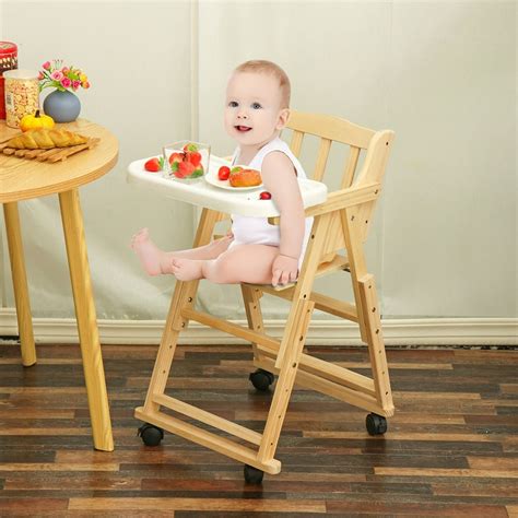 Convertible Wooden High Chair Baby Toddler Highchair w/ Feeding Tray ...