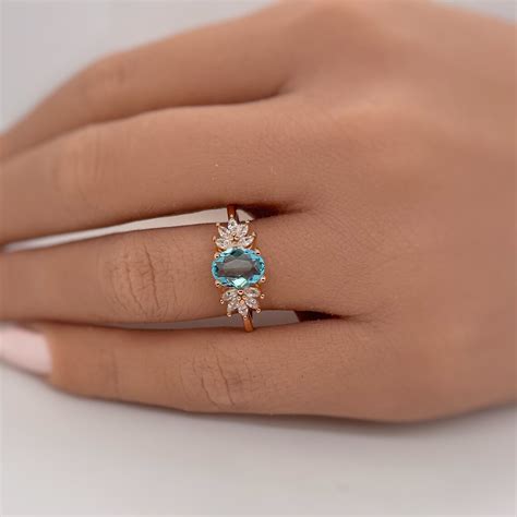 Vintage Aquamarine Engagement Ring Floral Art Deco - Etsy