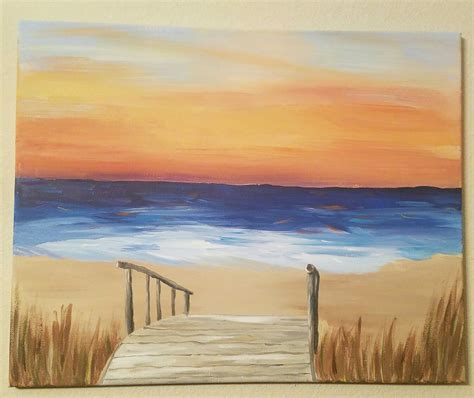acrylic painting, beach, sunset, easy, paint nite, art, sand, waves #beachsunsetimages | Beach ...