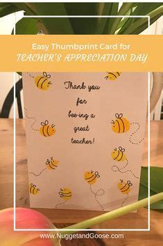 a thank card for teachers appreciation day with bees on it and the words, easy thumbprint card ...