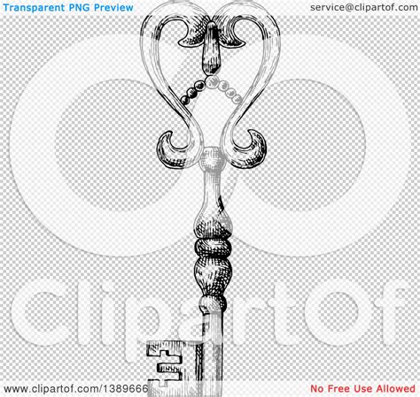 Clipart of a Black and White Sketched Skeleton Key - Royalty Free ...