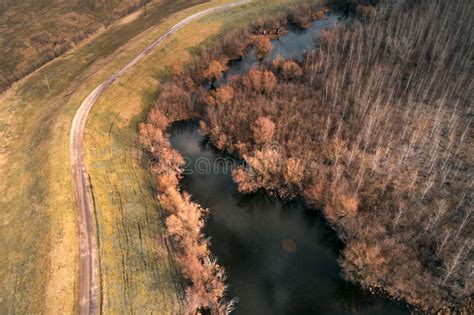 Aerial View of River Tisza Oxbow Meander and Old Winding Road from Drone Pov Stock Photo - Image ...