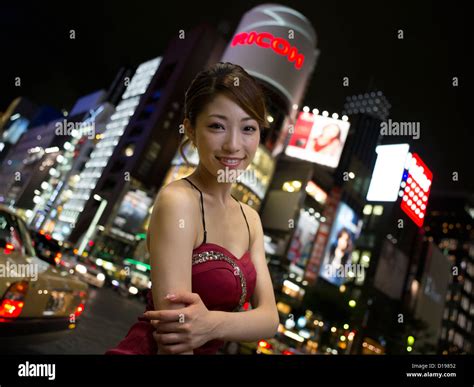 Japanese girl enjoying the shopping and nightlife of Ginza 4-chome ...