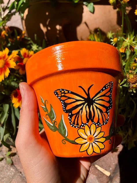 Monarch Butterfly Flower Pot - Etsy Canada in 2022 | Flower pot art ...