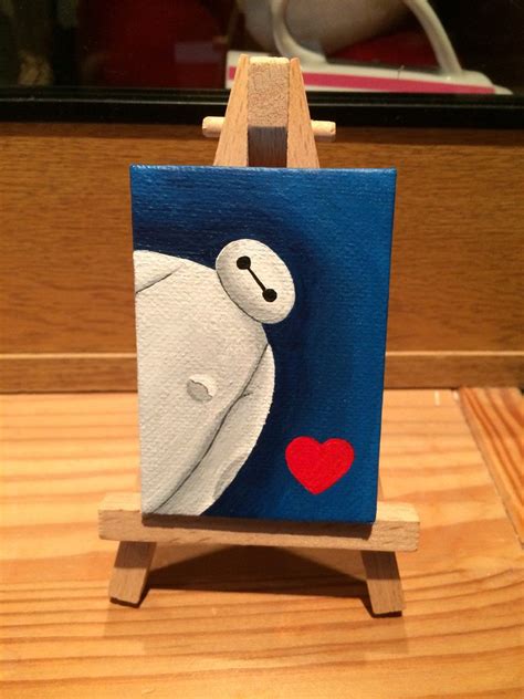 Miniature Baymax acrylic painting on easel by GingernutsandTea | Disney canvas art, Disney ...