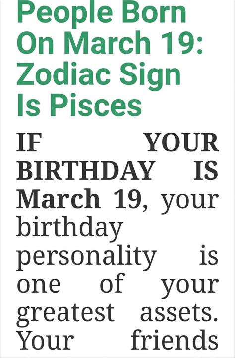 a birthday card with the words people born on march 19, zodiac sign is ...