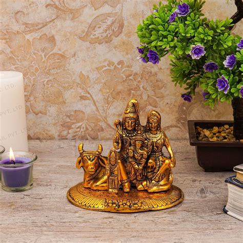 Metal Oxidised Shiva Family Shiv Parivar Idol Pooja Room Decor Diwali Corporate Gift Item 5" at ...