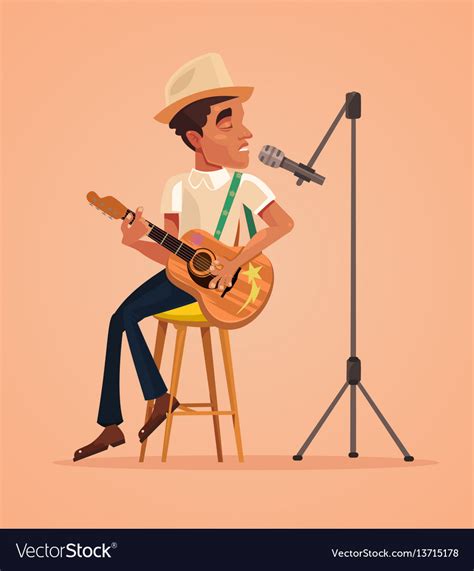 Singer man character sing song and play guitar Vector Image