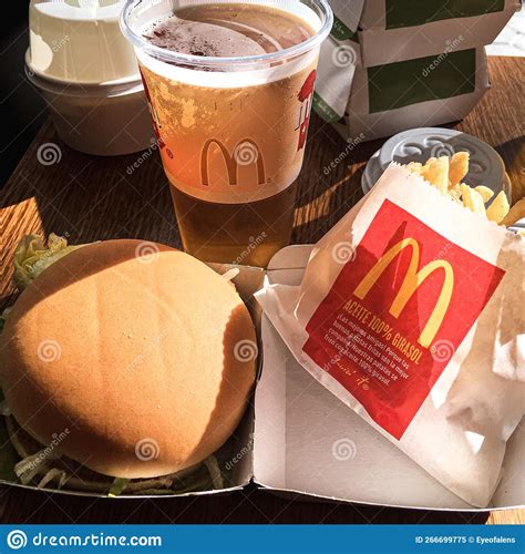 Mcdonalds Burger with Fries and a Beer. Barcelona Spain Style Mcdonalds ...