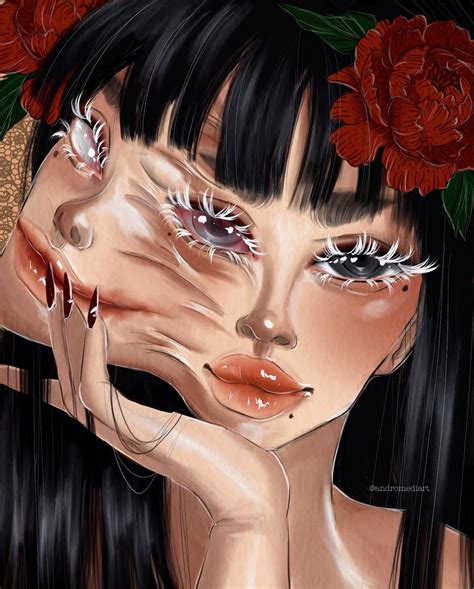 Two Faced Creepy Girl Anime Art Print Junji Ito inspired | Etsy